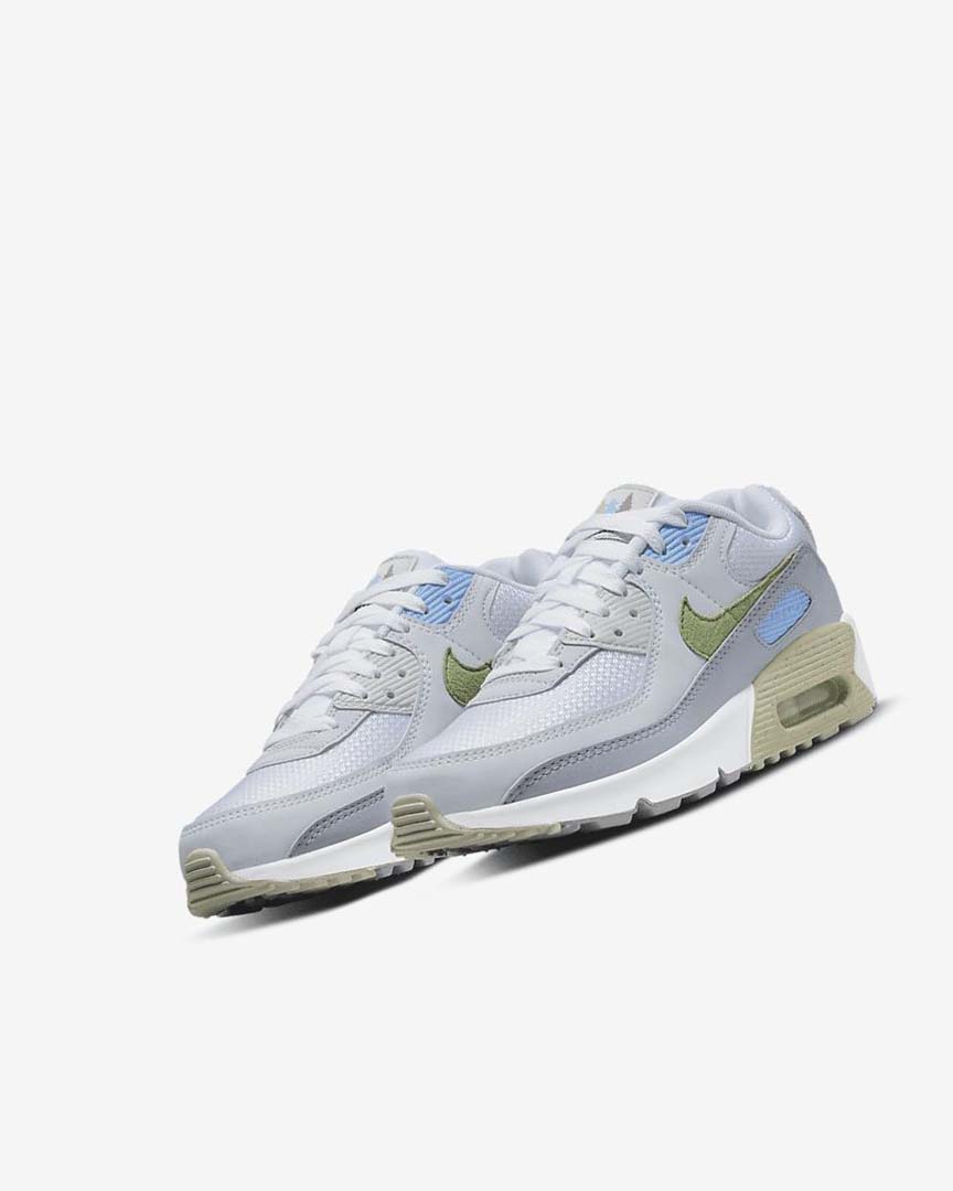 Nike Air Max 90 Fritidssko Gutt Hvite Blå Grå | NO1169