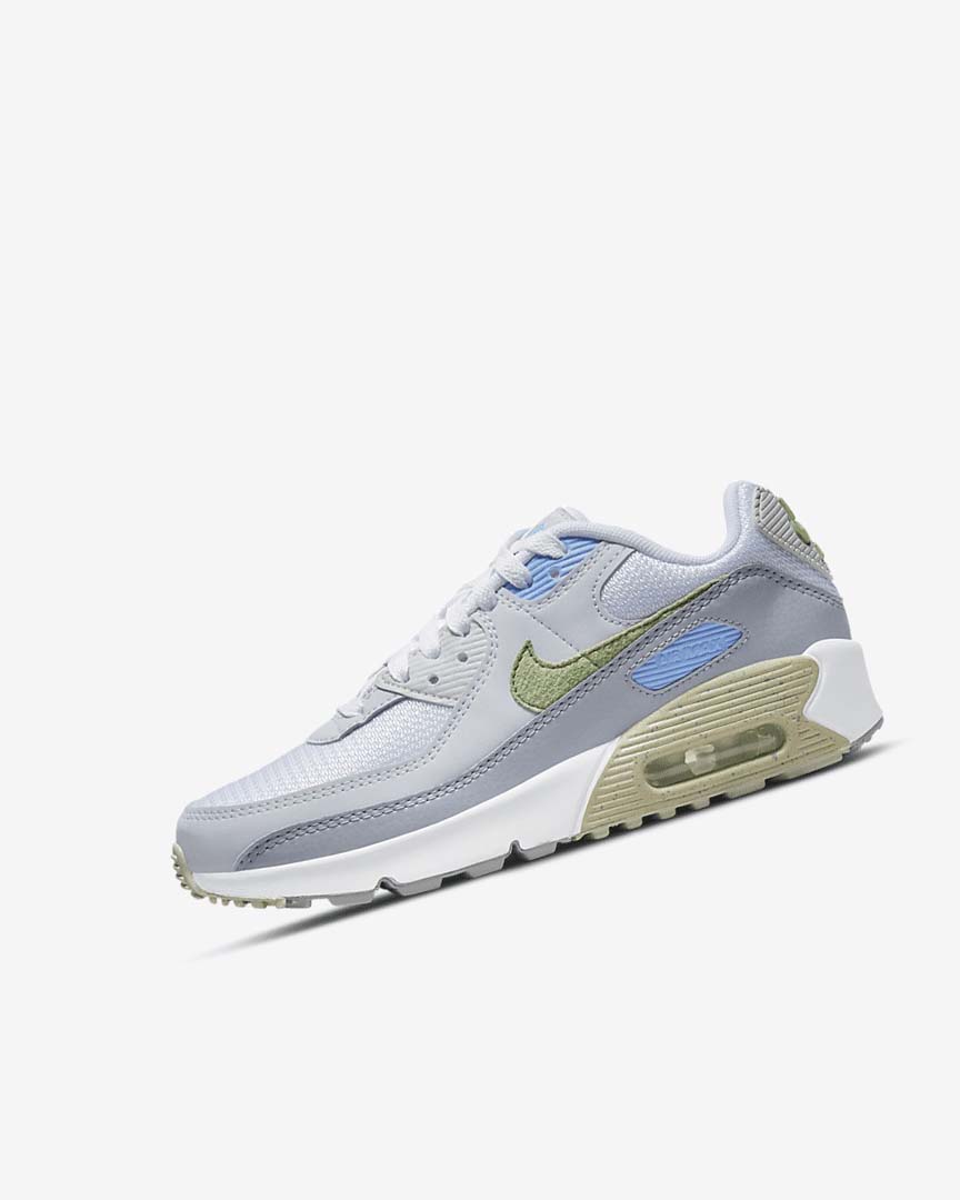 Nike Air Max 90 Fritidssko Gutt Hvite Blå Grå | NO1169