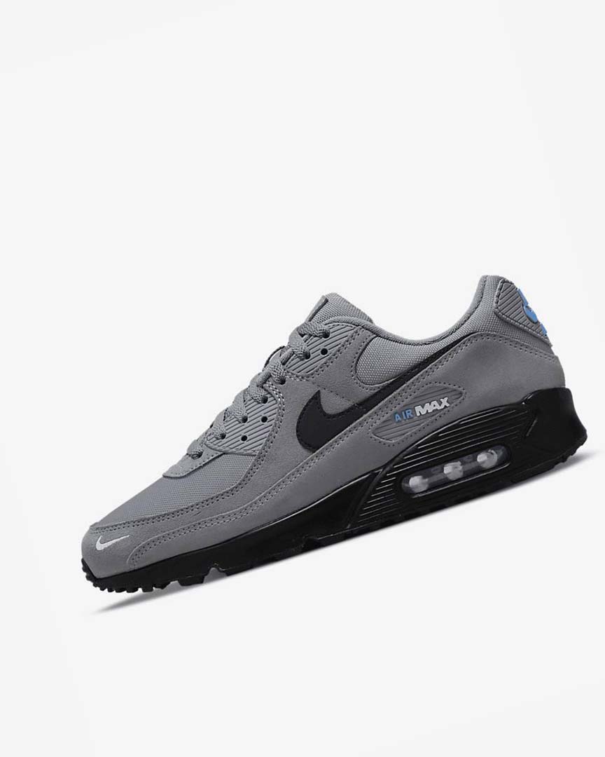 Nike Air Max 90 Fritidssko Herre Grå Lyse Blå Metal Sølv Svarte | NO2842