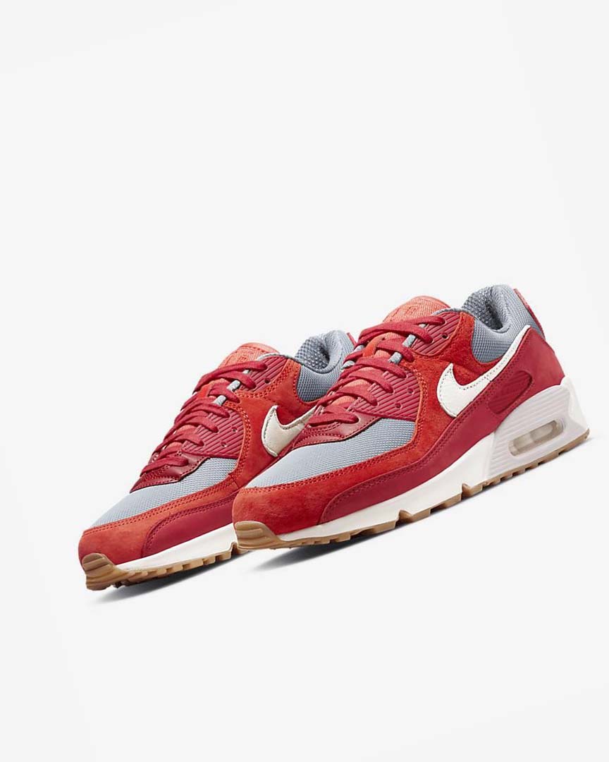 Nike Air Max 90 Premium Fritidssko Herre Rød Rød Grå Hvite | NO1105