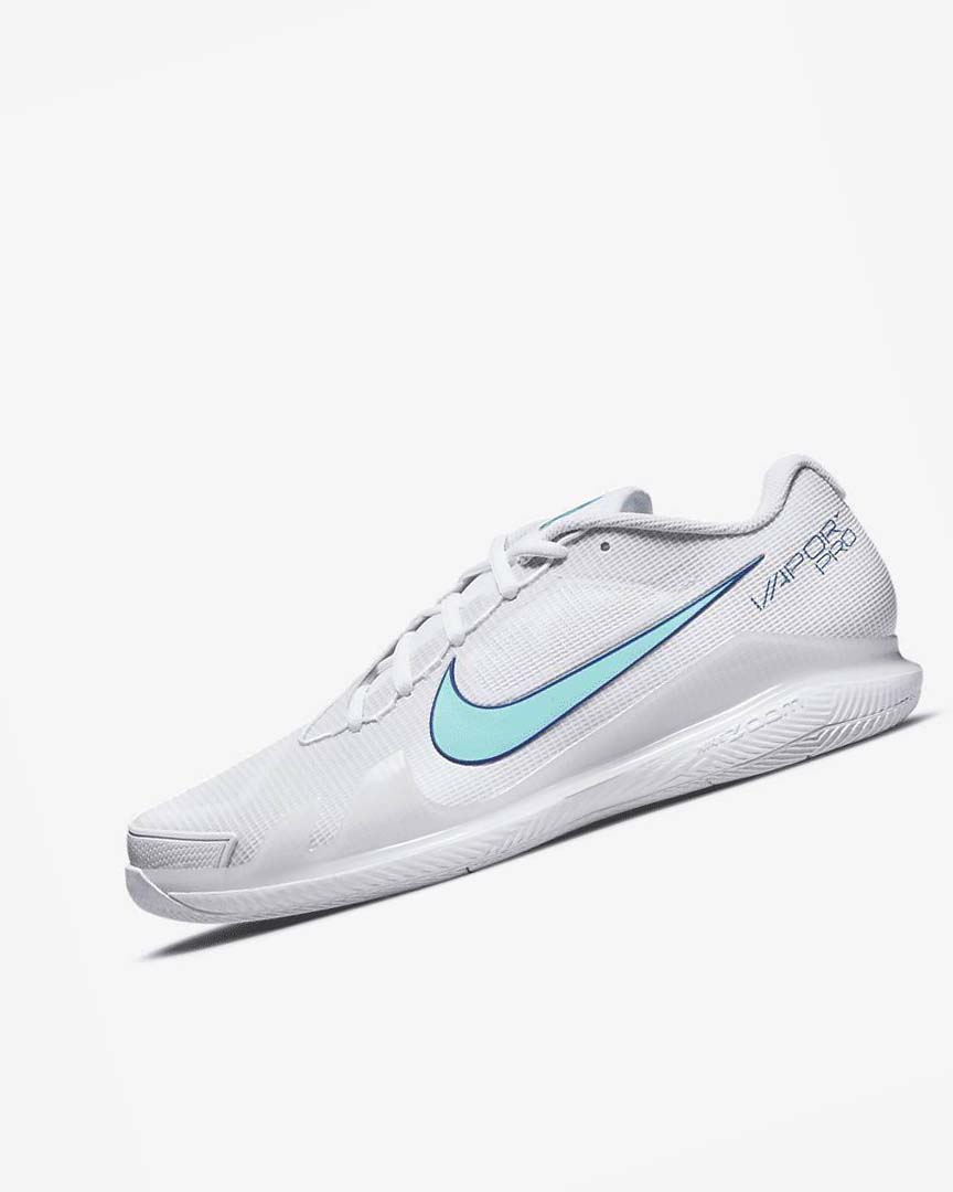 Nike Court Air Zoom Vapor Pro Tennis Sko Herre Hvite Lyse Beige Dyp Kongeblå Blå Turkis | NO4904