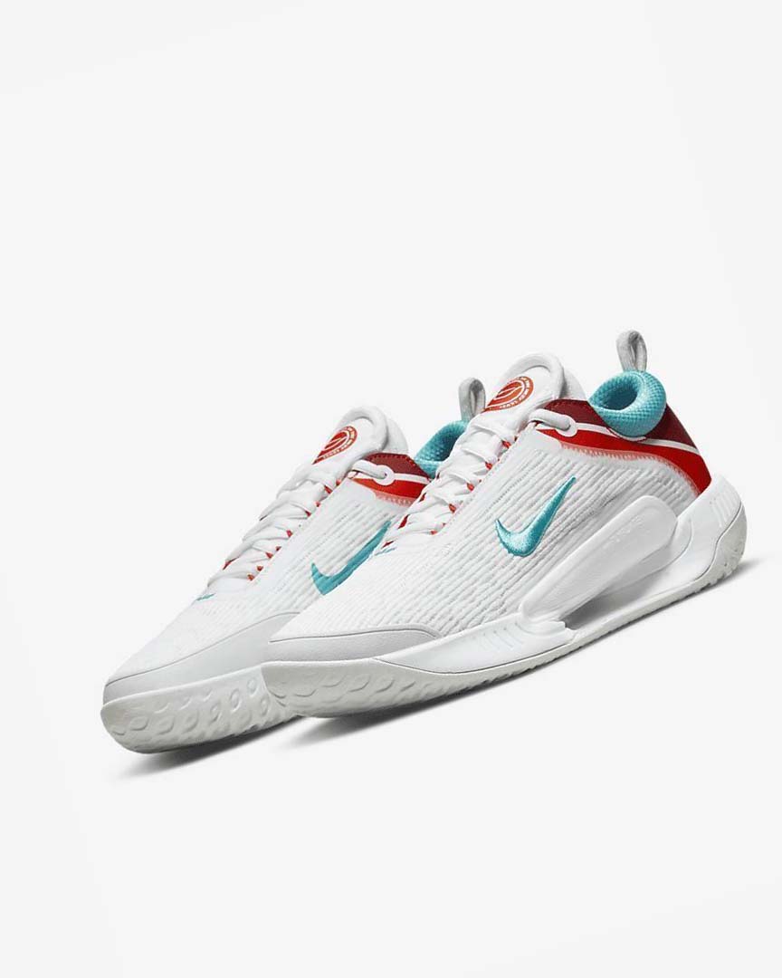 Nike Court Zoom NXT Tennis Sko Herre Hvite Lyse Sølv Rød Turkis | NO4939