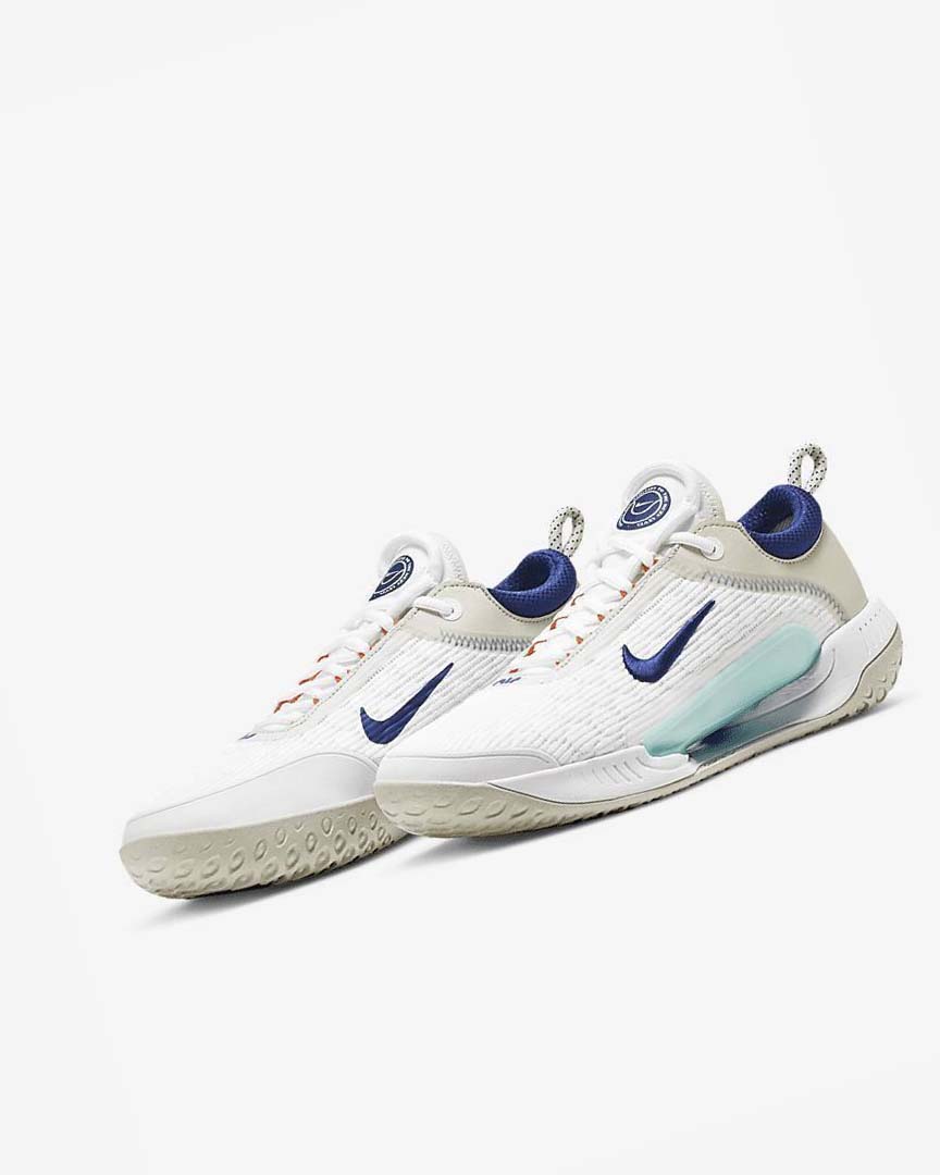 Nike Court Zoom NXT Tennis Sko Herre Hvite Lyse Beige Turkis Dyp Kongeblå Blå | NO5463