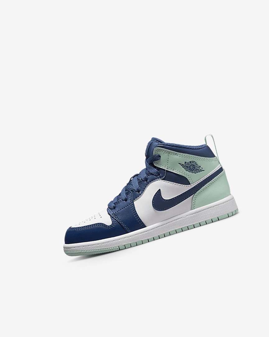 Nike Jordan 1 Mid Sko Gutt Marineblå Hvite Mint | NO5481