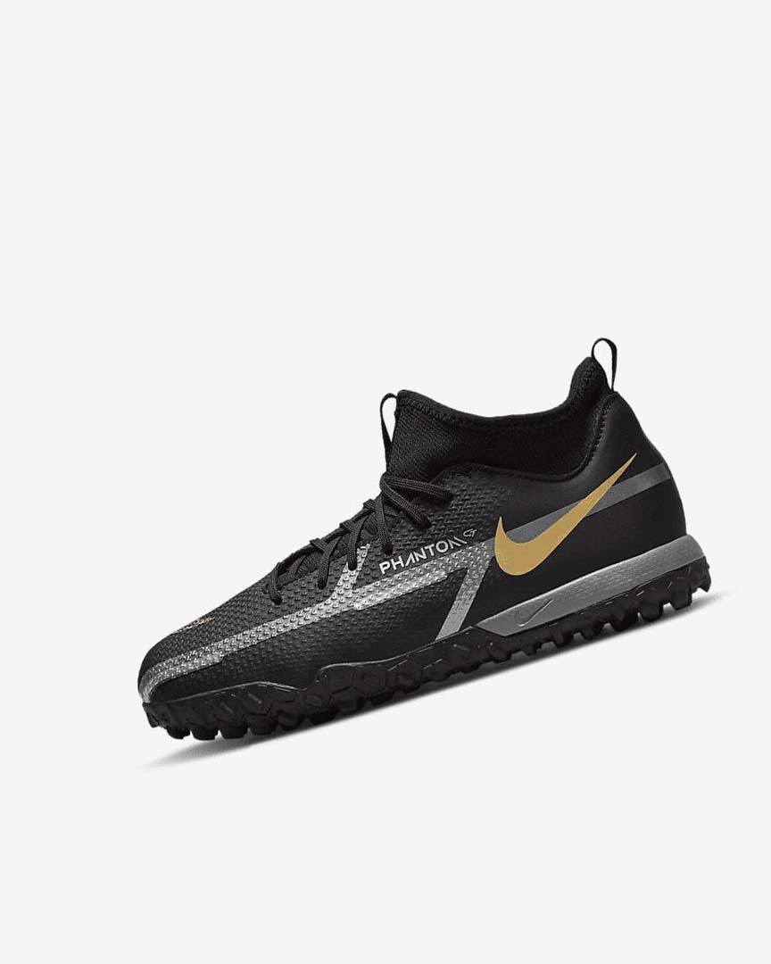 Nike Jr. Phantom GT2 Academy Dynamic Fit TF Fotballsko Gutt Svarte Metal Gull Mørke Grå Metal Mørke Grå | NO2958