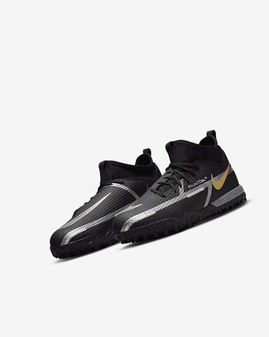 Nike Jr. Phantom GT2 Academy Dynamic Fit TF Fotballsko Jente Svarte Metal Gull Mørke Grå Metal Mørke Grå | NO4957