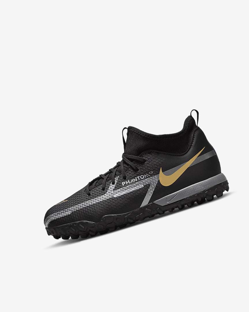 Nike Jr. Phantom GT2 Academy Dynamic Fit TF Fotballsko Jente Svarte Metal Gull Mørke Grå Metal Mørke Grå | NO4957