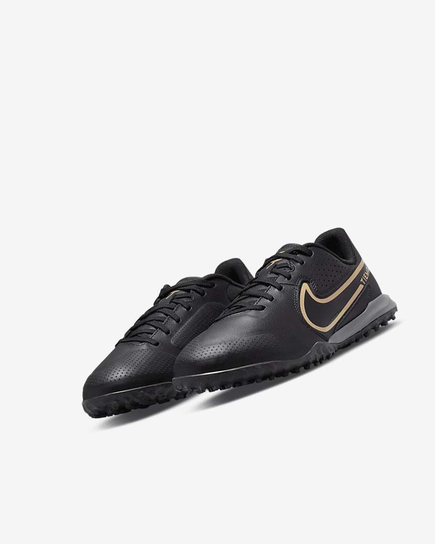 Nike Jr. Tiempo Legend 9 Academy TF Fotballsko Gutt Svarte Mørke Grå Metal Gull Svarte | NO3074