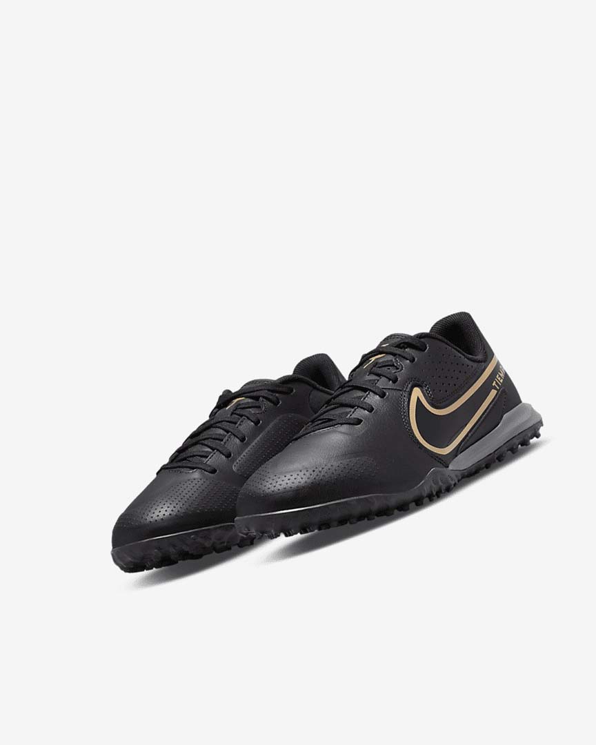 Nike Jr. Tiempo Legend 9 Academy TF Fotballsko Jente Svarte Mørke Grå Metal Gull Svarte | NO3100