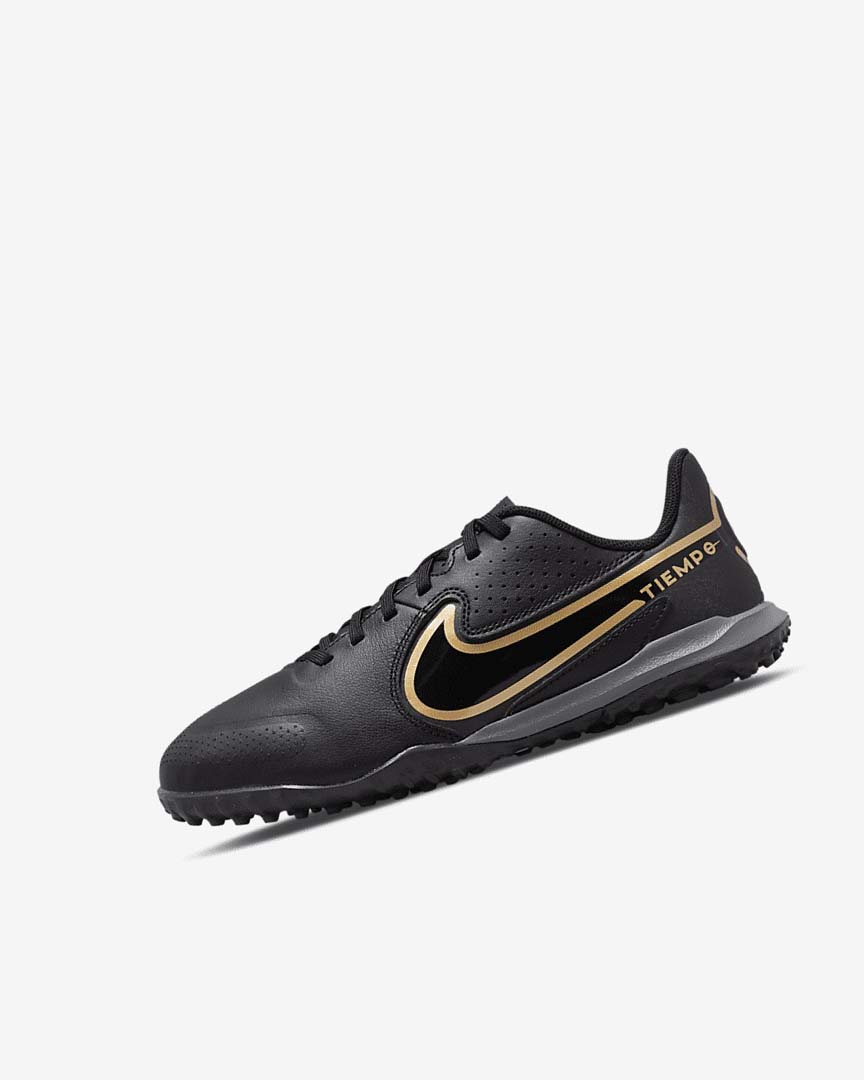 Nike Jr. Tiempo Legend 9 Academy TF Fotballsko Jente Svarte Mørke Grå Metal Gull Svarte | NO3100