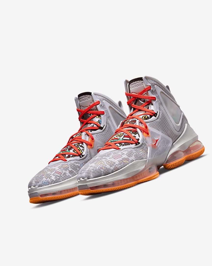 Nike LeBron 19 Basketsko Dame Grå Oransje Lyse Rød Grønn | NO2529