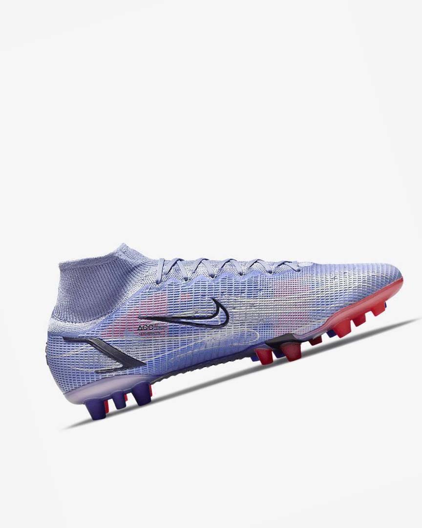 Nike Mercurial Superfly 8 Elite KM AG Fotballsko Herre Indigo Lyse Rød Metal Sølv | NO2986