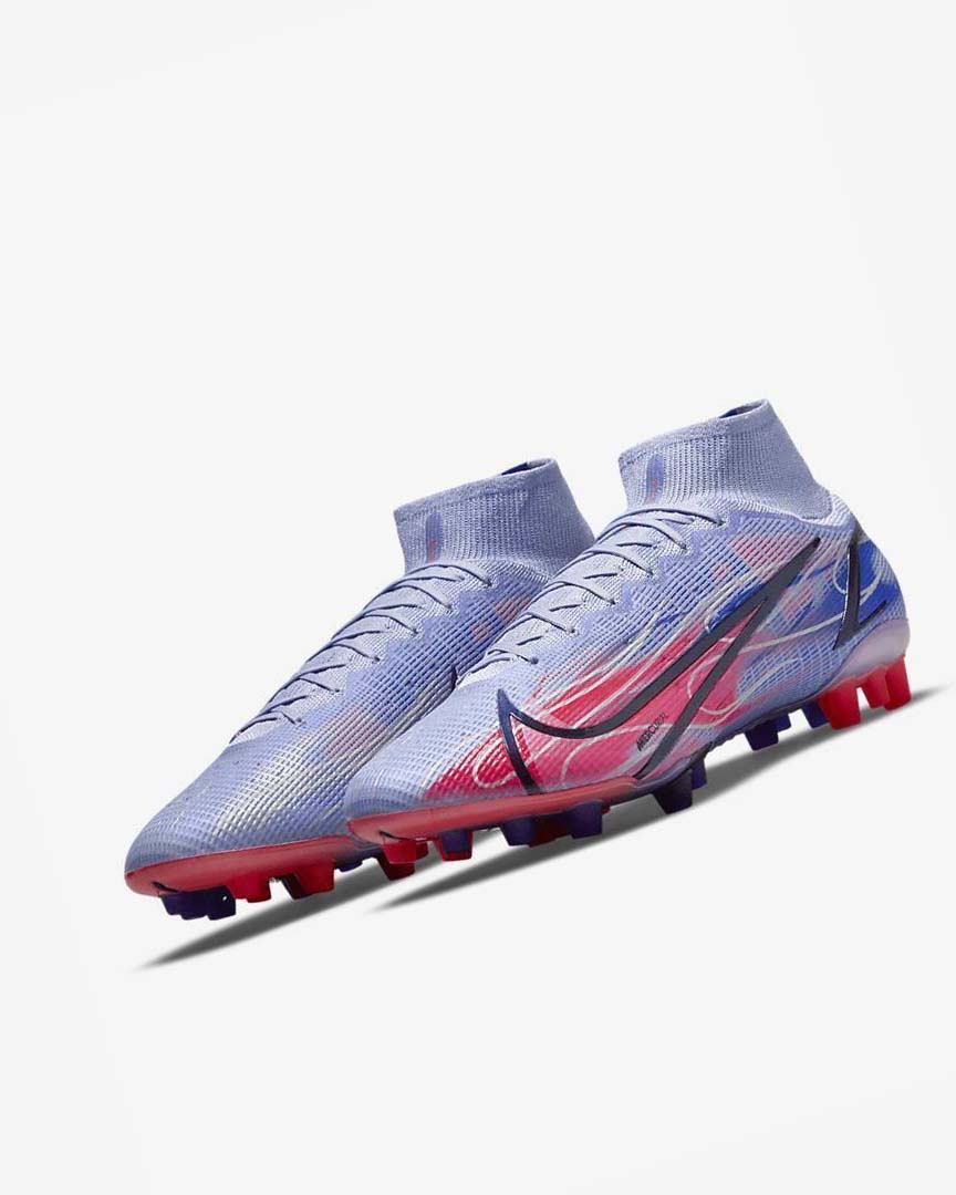 Nike Mercurial Superfly 8 Elite KM AG Fotballsko Herre Indigo Lyse Rød Metal Sølv | NO2986