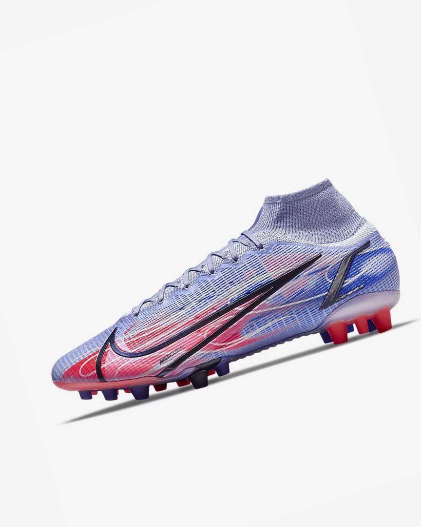 Nike Mercurial Superfly 8 Elite KM AG Fotballsko Herre Indigo Lyse Rød Metal Sølv | NO2986