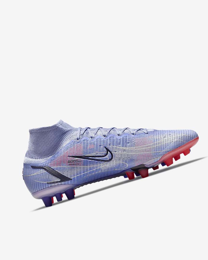 Nike Mercurial Superfly 8 Elite KM AG Fotballsko Dame Indigo Lyse Rød Metal Sølv | NO4786