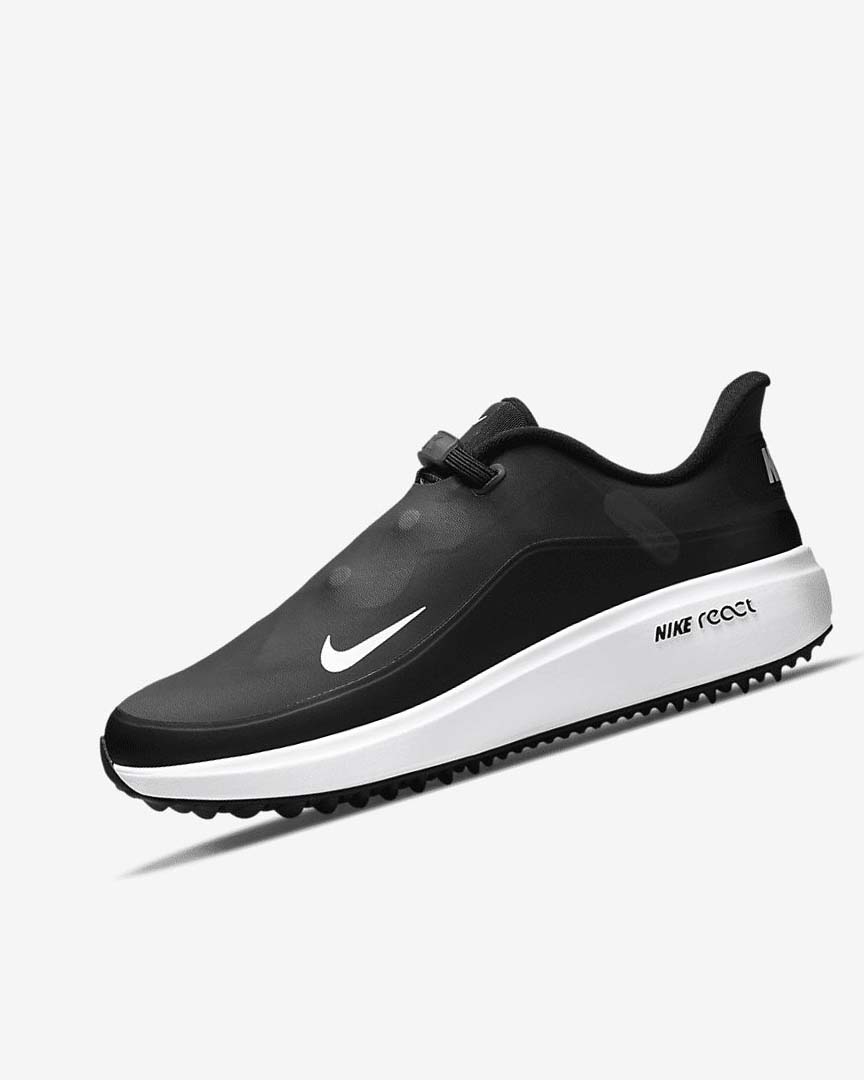 Nike React Ace Tour Golfsko Dame Svarte Metal Mørke Grå Hvite | NO2359