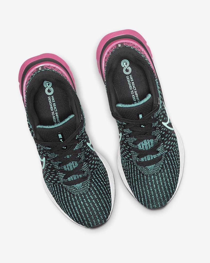 Nike React Infinity Run Flyknit 3 Løpesko Vei Dame Svarte Rosa Turkis Turkis | NO2832