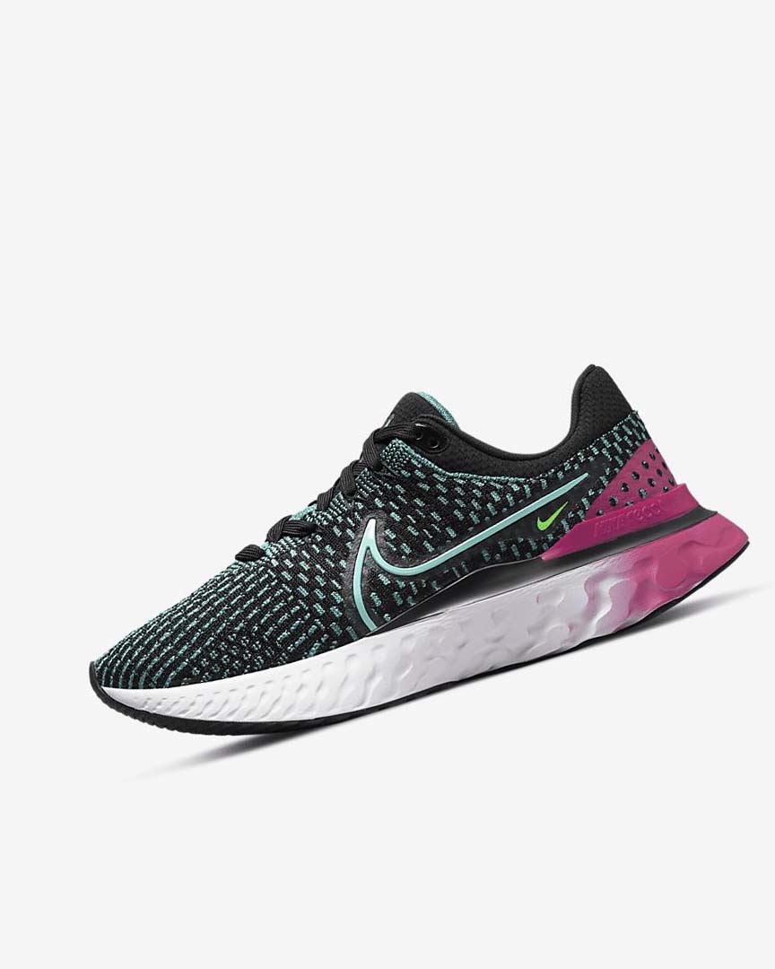 Nike React Infinity Run Flyknit 3 Løpesko Vei Dame Svarte Rosa Turkis Turkis | NO2832