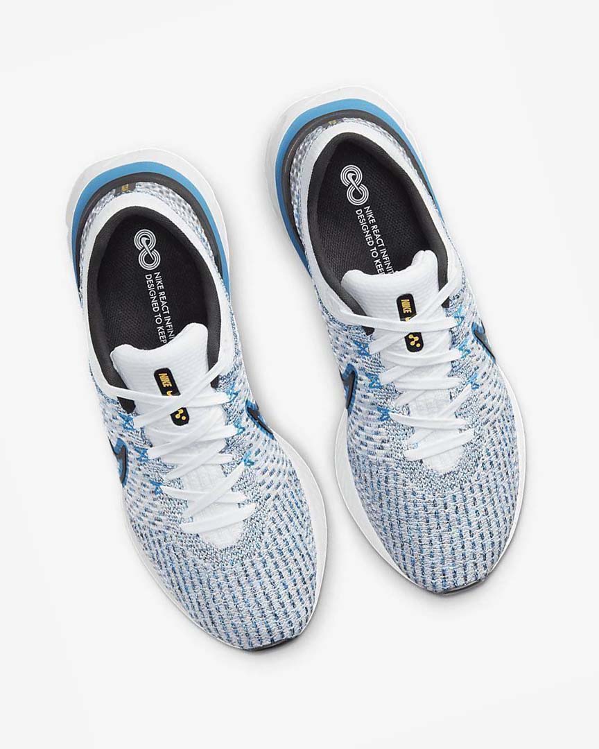 Nike React Infinity Run Flyknit 3 Løpesko Vei Herre Hvite Blå Blå Svarte | NO5094