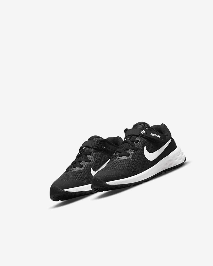 Nike Revolution 6 FlyEase Sko Jente Svarte Mørke Grå Hvite | NO5587