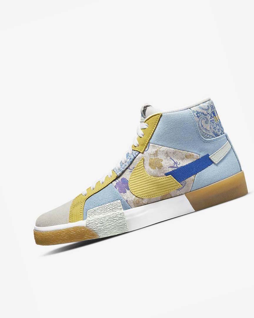 Nike SB Zoom Blazer Mid PRM Skatesko Herre Blå Grå Gul | NO2977