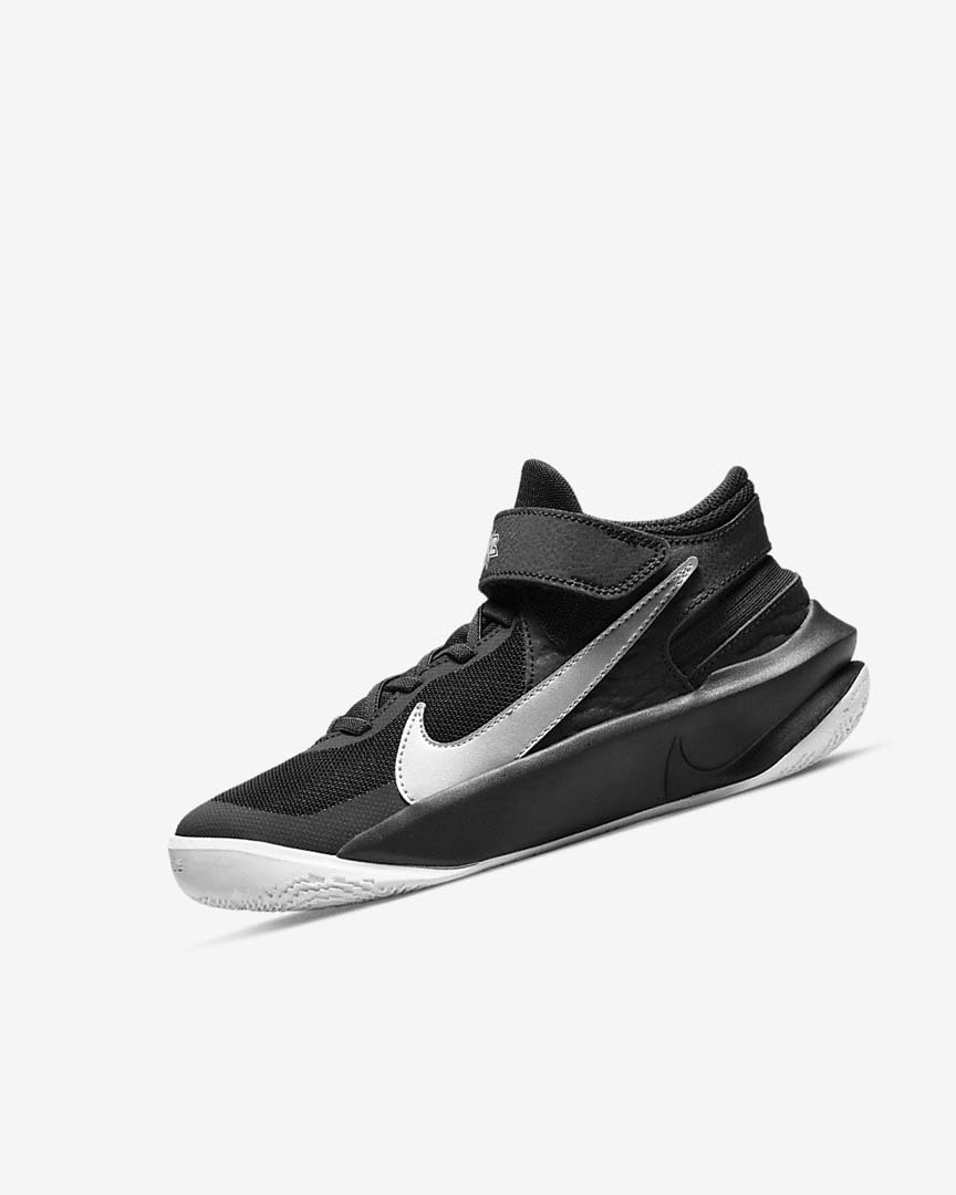 Nike Team Hustle D 10 FlyEase Basketsko Jente Svarte Hvite Metal Sølv | NO4683