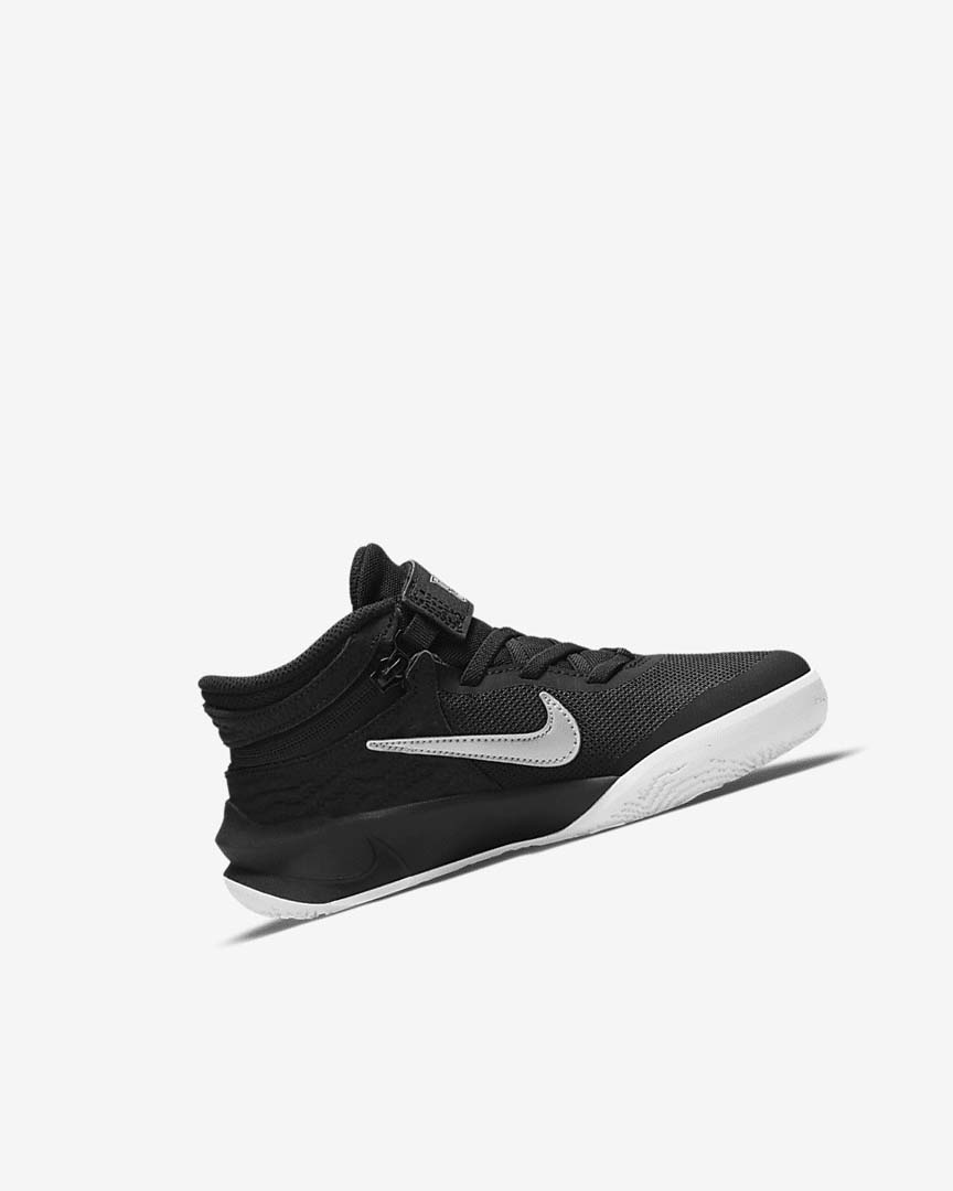 Nike Team Hustle D 10 FlyEase Basketsko Jente Svarte Hvite Metal Sølv | NO5099