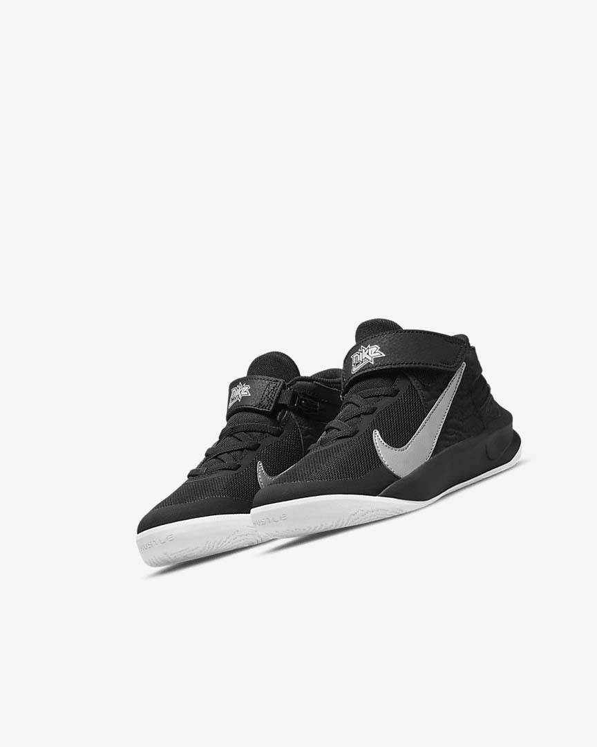 Nike Team Hustle D 10 FlyEase Basketsko Jente Svarte Hvite Metal Sølv | NO5099