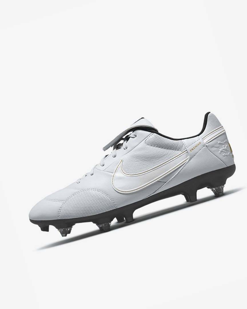 Nike The Premier 3 SG-PRO Anti-Clog Traction Fotballsko Herre Platina Svarte Metal Gull Hvite | NO2611