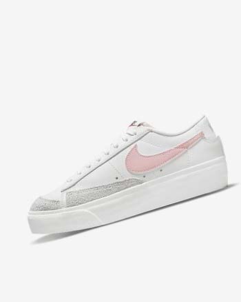 Nike Blazer Low Platform Joggesko Dame Hvite Hvite Svarte Rosa | NO3025