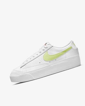 Nike Blazer Low Platform Joggesko Dame Hvite Hvite Svarte Lyse Sitron | NO5414