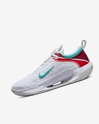 Nike Court Zoom NXT Tennis Sko Dame Hvite Lyse Sølv Rød Turkis | NO2336