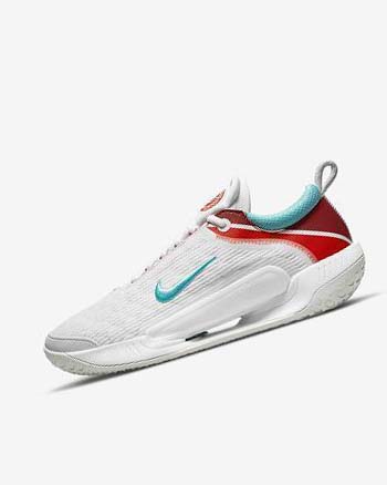 Nike Court Zoom NXT Tennis Sko Herre Hvite Lyse Sølv Rød Turkis | NO4939