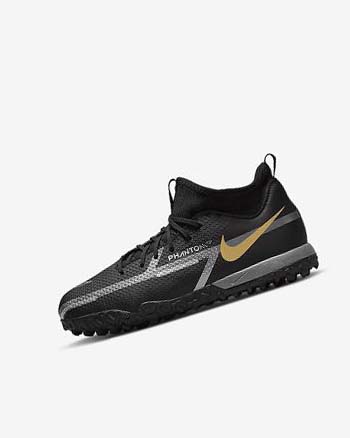 Nike Jr. Phantom GT2 Academy Dynamic Fit TF Fotballsko Gutt Svarte Metal Gull Mørke Grå Metal Mørke Grå | NO2958